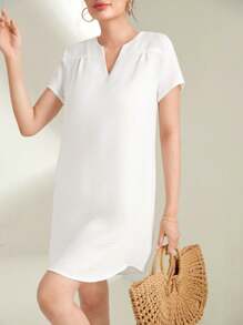 EMERY ROSE Vestido de cuello notch bajo curvo - Blanco - Ver 5