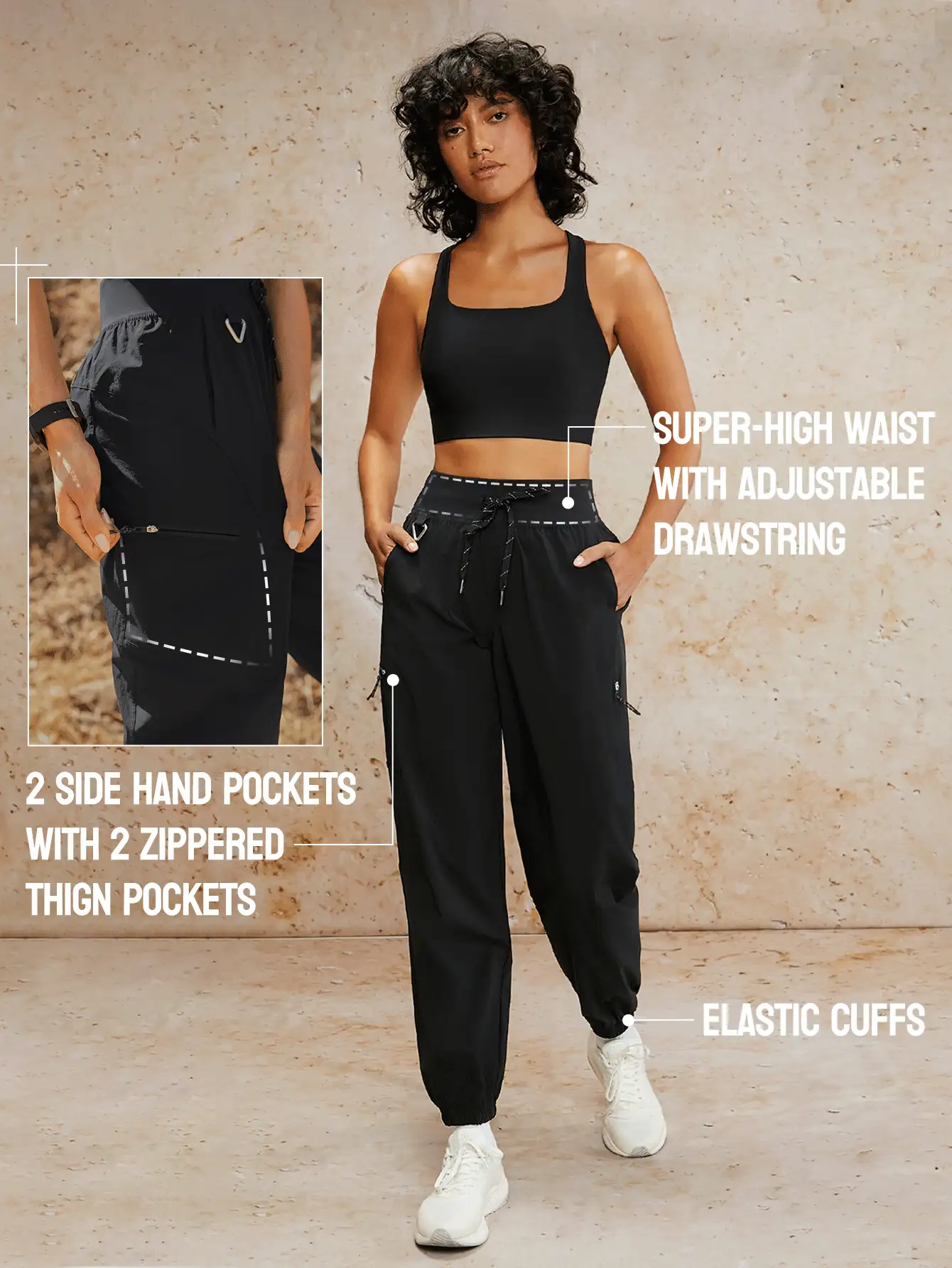 GLOWMODE Peak Performance採用超高腰設計、防水面料的徒步健行長褲 - 黑色 - 查看 4