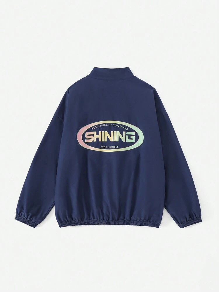 Letter Graphic Drop Shoulder Zip Up Jacket