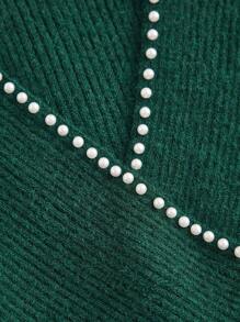 Vintamour Áo len dệt kim màu xanh lá cây Giáng sinh cổ điển thanh lịch dành cho nữ có trang trí ngọc trai - Màu xanh lá cây đậm - Xem 9