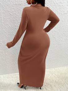 Slaydiva Plus Robe Moulante À Cordon - Tabac - Voir 2