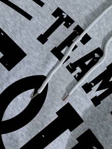 男士字母印花抽繩連帽衫 - 淺灰色 - 查看 3