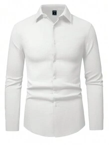 Manfinity Mode Men's Turn-down Collar Long Sleeve Shirt - White - View 3