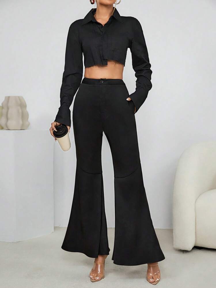 Zipper Fly Flare Leg Pants Fall Cloth For Women