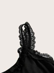 ROMWE Chất rắn Trang trí ren Áo ba lỗ - màu đen - Xem 3