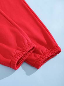 SHEIN EZwear Quý cô Lá thư In Áo nỉ Và Dây rút Dài Quần Hai chiếc Bộ - Nhiều màu - Xem 4