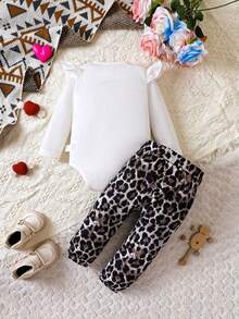 Infant Girls' Heart & Leopard Print Romper And Leggings Set - White - View 2