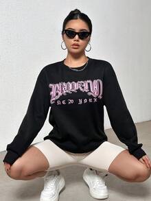 SHEIN Unity Letter Graphic Drop Shoulder Sweatshirt - Black - View 5