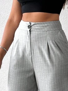 EURMUSE Striped Print Wide Leg Suit Pants - Light Grey - View 3