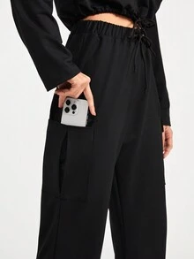 Daily&Casual 素色抽繩運動2件套套裝 - 黑色 - 查看 5