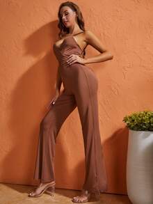 S BETRO Knitted Jumpsuit With Crisscross Straps - Coffee Brown - View 7