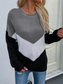 SHEIN Frenchy Của phụ nữ Thả vai Khối màu Cổ thuyền Áo len - Xám - Xem 6