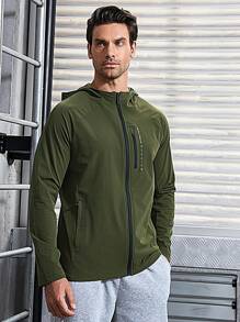 Manfinity Sport Corelite Chaqueta deportiva con capucha con cremallera para hombre con gráficos de letras en la parte superior de entrenamiento