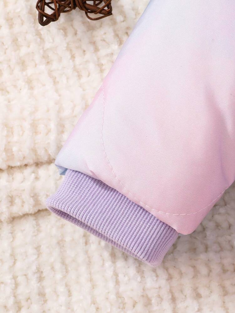 Baby Girls' Casual And Cute Tie-Dye Printed Padded Coat With 3d Ear Hoodie, Great For Outdoor In Autumn And Winter