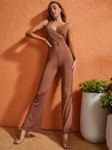 S BETRO Knitted Jumpsuit With Crisscross Straps - Coffee Brown - View 6