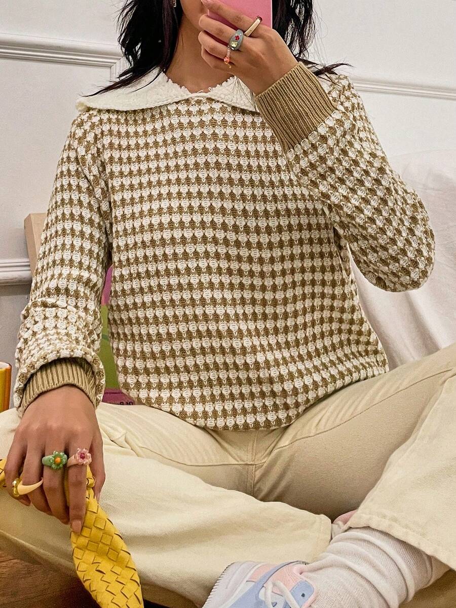 SHEIN Qutie 休閒女性套頭毛衣 - 卡其色 - 查看 1