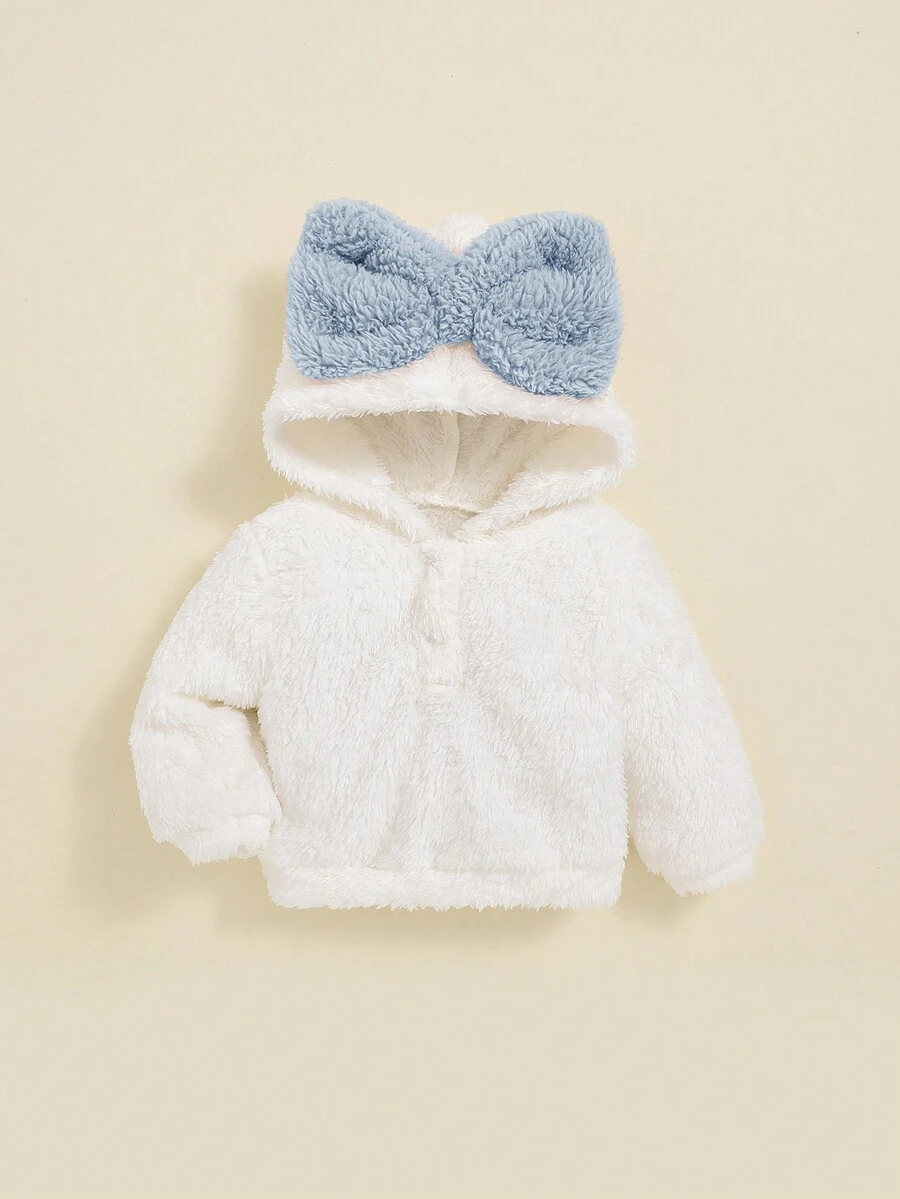 SHEIN Baby Girl Bow Front Fuzzy Sweatshirt - Blue and White - View 1