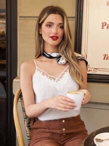 SHEIN Frenchy Lace Spliced Sweater-Like Knitted Camisole Top