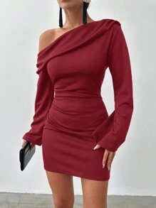 EURMUSE Ladies' Flounce Sleeve Dress - Burgundy - View 3