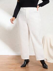 SHEIN Privé Plus Size Solid Color High Waisted Pants