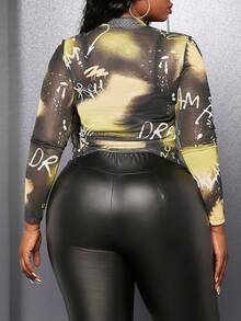 Slaydiva 加大號撞色字母圖案高領短袖t恤 - 彩色 - 查看 2