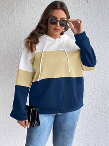 SHEIN LUNE 大码撞色落肩抽绳卫衣 - 彩色 - 查看 5