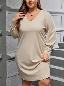 SHEIN LUNE 大尺碼寬鬆純色連衣裙，瑞格蘭袖設計 - 淺灰色 - 查看 1