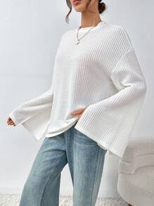 SHEIN Essnce 模高領短袖t恤,下垂肩線設計 - 白色 - 查看 2