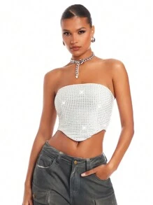 SHEIN BAE Ladies Hot Diamond Tube Top - White - View 4