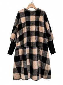 SHEIN LUNE Plus Buffalo Plaid Print Open Front Coat - Multicolor - View 2