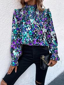 SHEIN LUNE In Toàn bộ Viền Ruffle tay áo lá sen Áo sơ mi - Màu tím - Xem 4