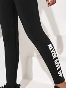 SHEIN Dệt kim Mẫu chữ Thể thao Quần , Đối với Bé gái tuổi teen - màu đen - Xem 6