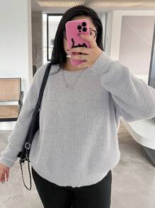 Dazy Petite Plus 纯色插肩袖毛衣，秋装 - 卡其色 - 查看 4