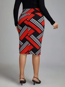 SHEIN Clasi Plus Striped Print Skirt - Red - View 2
