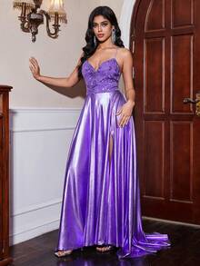 Double Crazy Women'S Gorgeous Purple High Slit Dress - Purple - View 3