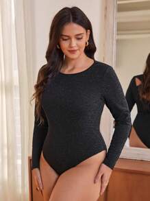 SHEIN Frenchy Women's Plus Size Back Crossed Bodysuit - Black - View 5