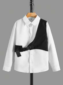 男大童雙色帶扣細節襯衫 - 白色 - 查看 1