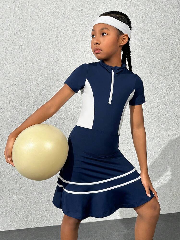Teen Girl Colorblock Half Zip Active Dress