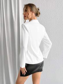 SHEIN Privé Lace Splice Cape Collar Blazer - White - View 5