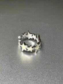 ROMWE Kawaii Asymmetric Color Star Ring Female Ins Personalized Sweet And Cool Style Dopamine Index Finger Ring Accessories Ring Set - Multicolor - View 2