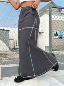 SHEIN EZwear Falda Lápiz Trasera Dividida - Caqui - Ver 1