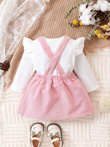 女嬰荷葉邊T恤&蝴蝶貼布背帶洋裝 - 彩色 - 查看 2