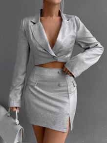 SHEIN Women's Solid Color Suit With Slit Skirt