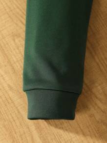 SHEIN 少女心形印花拉链卫衣 - 墨綠色 - 查看 5