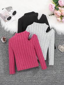 SHEIN Cô Gái Trẻ 3pcs Cắt bỏ vai Cổ giả Áo thun - Nhiều màu - Xem 2