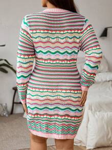 Flirla Plus Size Colorful Striped Sweater Dress - Multicolor - View 2