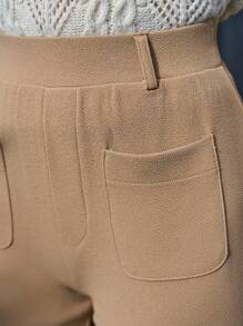 SHEIN Frenchy 女士雙口袋寬腿褲 - 卡其色 - 查看 5