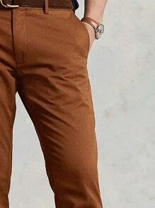 Manfinity Mode Men's Zipper Fly Solid Color Suit Pants, Belt Not Included - Brown - View 3