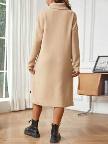 SHEIN Maternity Turtleneck Drop Shoulder Split Hem Dress - Apricot - View 2