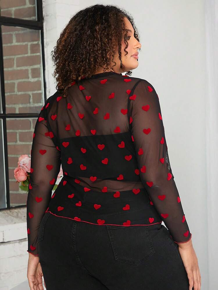 Plus Size Women's Love Mesh Top/Valentine's Day
